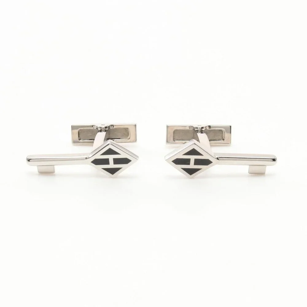 HERMES cuffs metal Silver Black Used mens